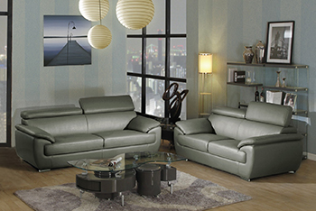 Global United Furniture 4571 Leather Match 2PC Sofa Set in Gray color.