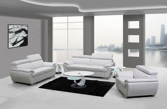 Global United Furniture 4571 Leather Match 3PC Sofa Set in White color.