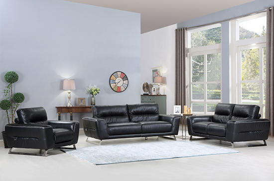 Global United Furniture 485 Genuine Italian Leather 3PC Sofa Set in Black color.