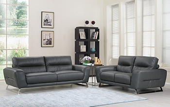 Global United Furniture 485 Genuine Italian Leather 2PC Sofa Set in Dark Gray color.