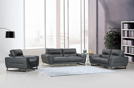 Global United Furniture 485 Genuine Italian Leather 3PC Sofa Set in Dark Gray color.