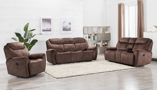 Global United Furniture 5008 Brown Velvet Fabric Sofa Set.