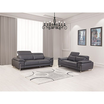 Global United Furniture 636 Genuine Italian Leather 2 Piece Sofa Set in Dark Gray color. 636-2pcs-dark-gray