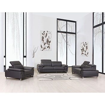Global United Furniture 636 Genuine Italian Leather 3 Piece Sofa Set in Dark Gray color. 636-3pcs-dark-gray