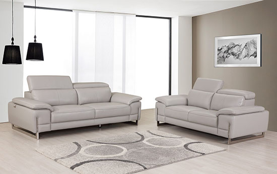 Global United Furniture 636 Genuine Italian Leather 2 Piece Sofa Set in Light Gray color. 636-2pcs-light-gray