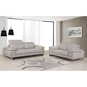 Global United Furniture 636 Genuine Italian Leather 2 Piece Sofa Set in Light Gray color. 636-2pcs-light-gray