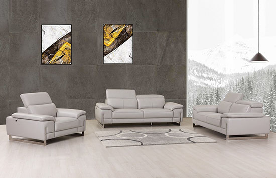 Global United Furniture 636 Genuine Italian Leather 3 Piece Sofa Set in Light Gray color. 636-3pcs-light-gray