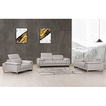 Global United Furniture 636 Genuine Italian Leather 3 Piece Sofa Set in Light Gray color. 636-3pcs-light-gray