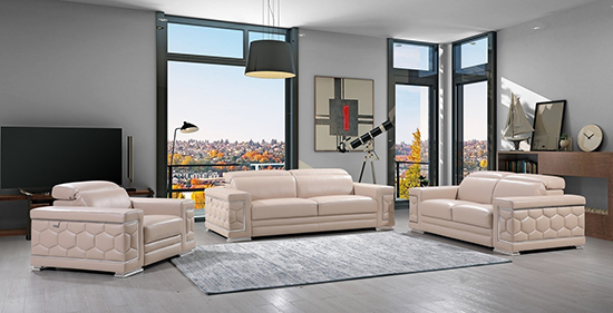 Global United Furniture 692 Beige Genuine Italian Leather 3PC Sofa Set.