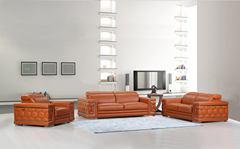 Global United Furniture 692 Genuine Italian Leather 3PC Sofa Set in Camel color.