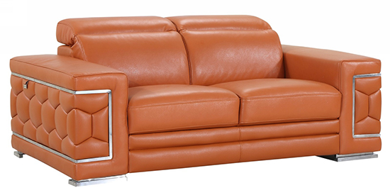 Global United 692 - Genuine Italian Leather Loveseat in Camel color.