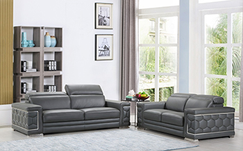 Global United Furniture 692 Genuine Italian Leather 2PC Sofa Set in Dark Gray color.