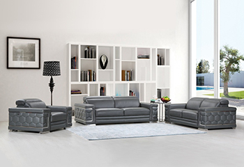 Global United Furniture 692 Genuine Italian Leather 3PC Sofa Set in Dark Gray color.