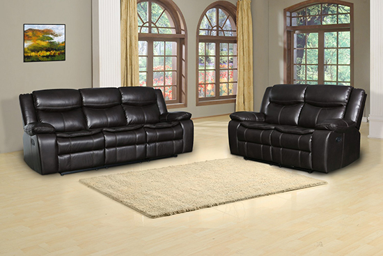 Global United 6967 - Leather Air 2PC Sofa Set in Brown color.