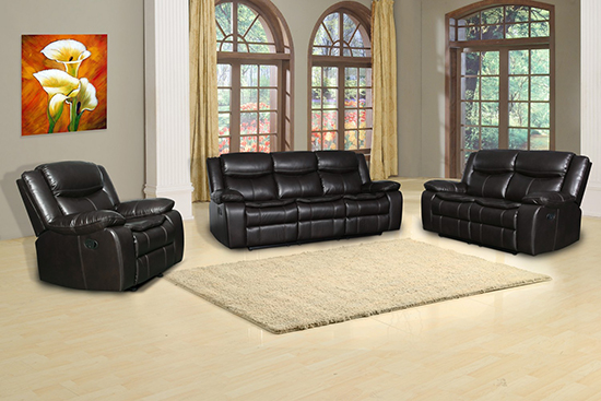 Global United 6967 - Leather Air 3PC Sofa Set in Brown color.