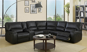 Global United 7096 - Leather Air Power Recliners Sectional in Black Color.