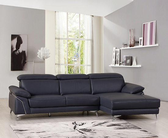 Global United 727 - Genuine Italian Leather Sectional in Blue color.