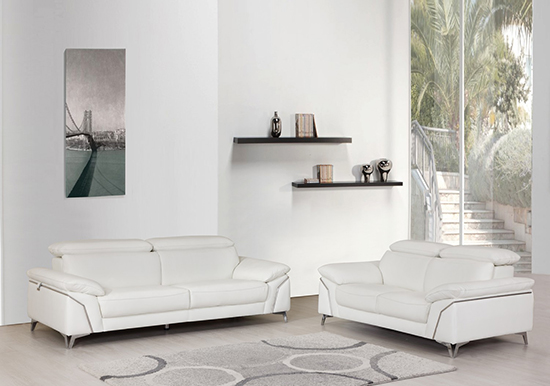 Global United 727 Genuine Italian, White Genuine Leather Sofa Set