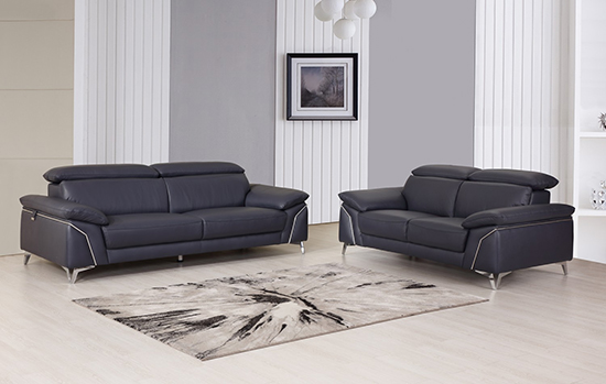 Global United 727- Genuine Italian Leather 2PC Sofa Set in Navy color.