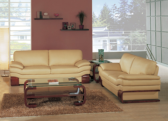 Global United Furniture 728 Leather Match 2PC Sofa Set in Beige color.
