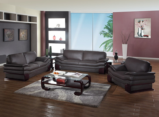 Global United Furniture 728 Leather Match 3PC Sofa Set in Brown color.