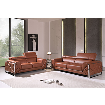 Global United 903- Genuine Italian Leather 2PC Sofa Set in Camel color.