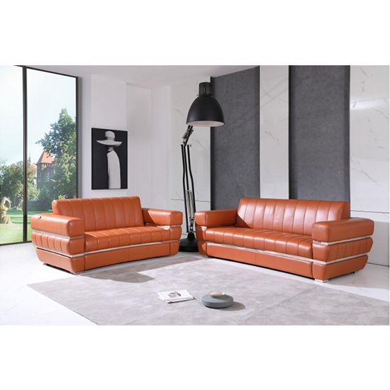 Global United 904- Genuine Italian Leather 2PC Sofa Set in Camel color.