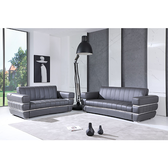 Global United 904- Genuine Italian Leather 2PC Sofa Set in Dark Gray color.