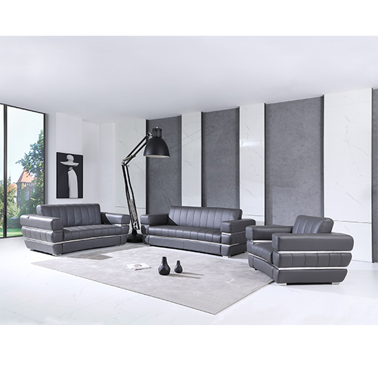 Global United 904- Genuine Italian Leather 3PC Sofa Set in Dark Gray color.