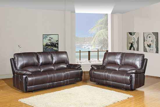 Global United 9345 - Leather Air 2PC Sofa Set in Brown color.