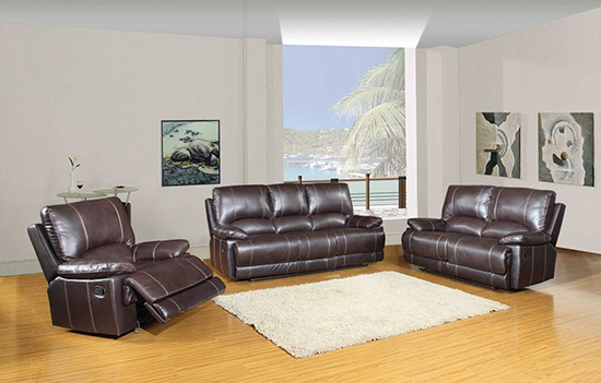 Global United 9345 - Leather Air 3PC Sofa Set in Brown color.