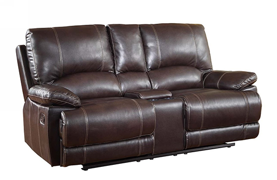 Global United 9345 - Leather Air Console Loveseat in Brown color.
