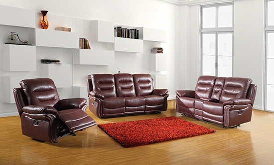 Global United 9392 - Leather Air 3PC Sofa Set with Console Loveseat in Burgundy color.