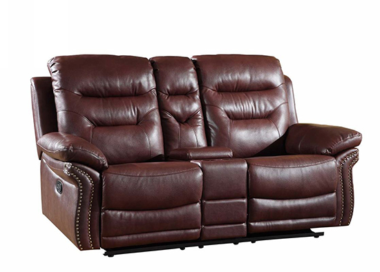 Global United 9392 - Leather Air Console Loveseat in Burgundy color.