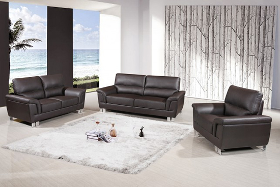 Global United Furniture 9412 Leather Gel 3PC Sofa Set in Brown color.