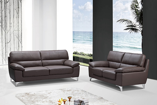 Global United Furniture 9436 Leather Gel 2PC Sofa Set in Brown color.
