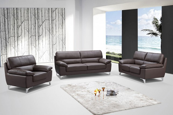Global United Furniture 9436 Leather Gel 3PC Sofa Set in Brown color.