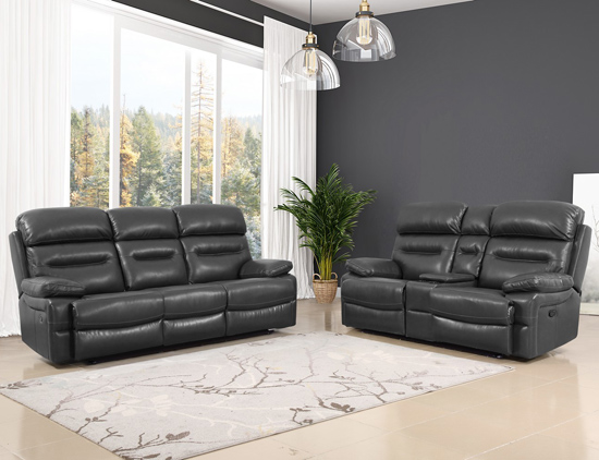 Global United Furniture 9442 Gray Leather Air 2PC Sofa and Loveseat Set.