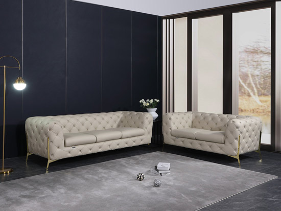 Global United 970 Genuine Italian Leather 2PC Sofa Set in Beige color.