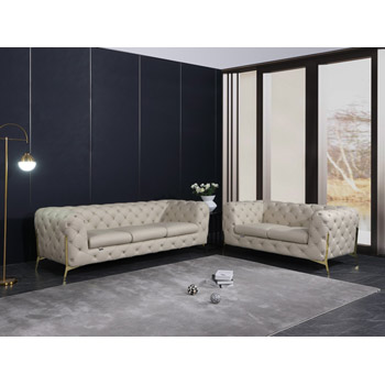 Global United 970 Genuine Italian Leather 2PC Sofa Set in Beige color.