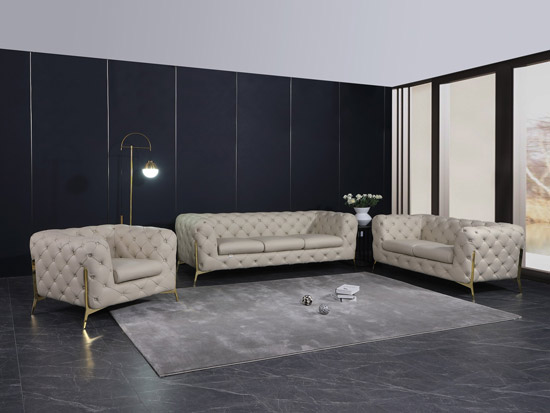 Global United 970 Genuine Italian Leather 3PC Sofa Set in Beige color.