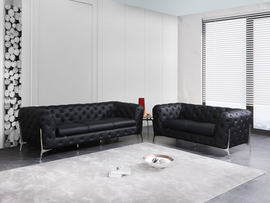 Global United 970 Genuine Italian Leather 2PC Sofa Set in Black color.