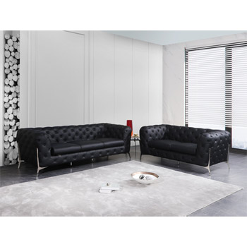 Global United 970 Genuine Italian Leather 2PC Sofa Set in Black color.