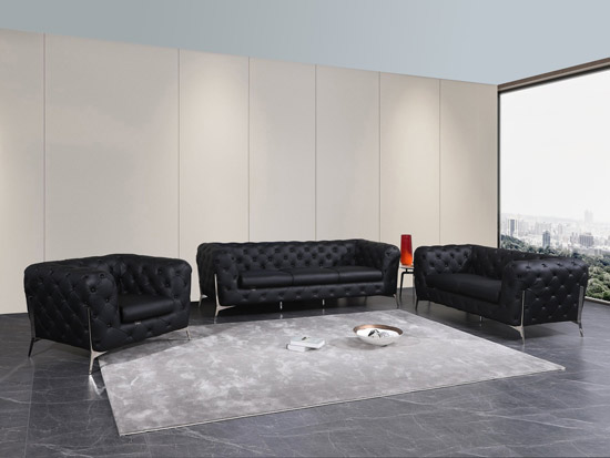 Global United 970 Genuine Italian Leather 3PC Sofa Set in Black color.