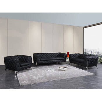 Global United 970 Genuine Italian Leather 3PC Sofa Set in Black color.