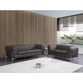Global United 970 Genuine Italian Leather 2PC Sofa Set in Brown color.