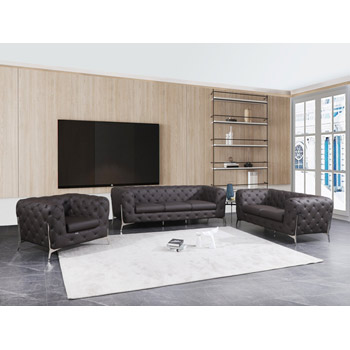 Global United 970 Genuine Italian Leather 3PC Sofa Set in Brown color.