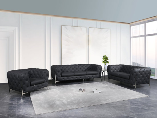 Global United 970 Genuine Italian Leather 3PC Sofa Set in Dark Gray color.