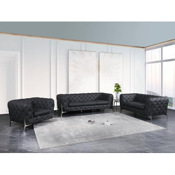 Global United 970 Genuine Italian Leather 3PC Sofa Set in Dark Gray color.