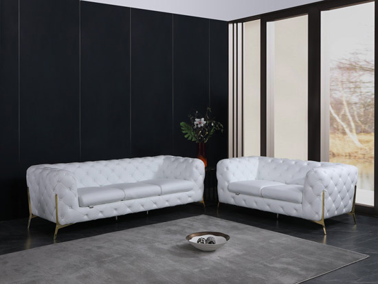  Global United 970 - Genuine Italian Leather 2PC Sofa Set in White color.